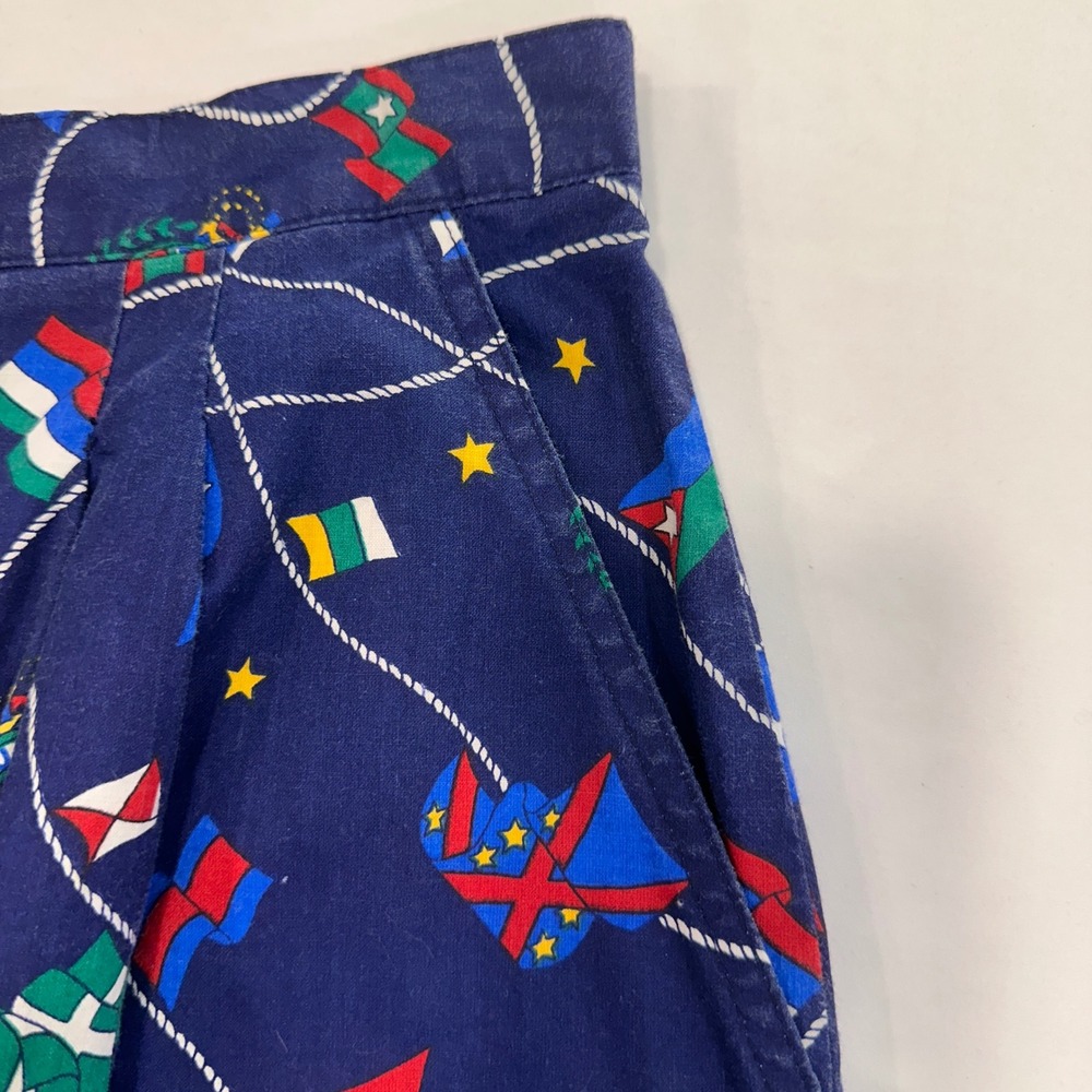 Jantzen Nautical Flag Print Midi Skirt Womens 16 Navy Blue Anchor Buttons Preppy - Picture 3 of 8